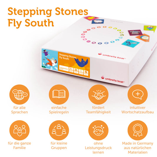 Lernspiel „Stepping Stones | Fly South“ 2-in-1 Sprachspiel für Kinder ab 6 Jahren | Englisch & Deutsch spielerisch lernen