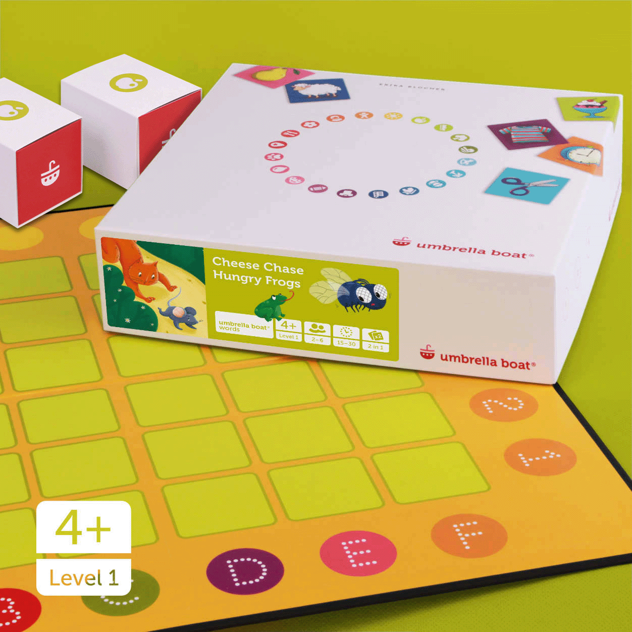 Lernspiel „Cheese Chase | Hungry Frogs“ 2-in-1 Sprachspiel für Kinder ab 4 Jahren | Englisch & Deutsch spielerisch lernen