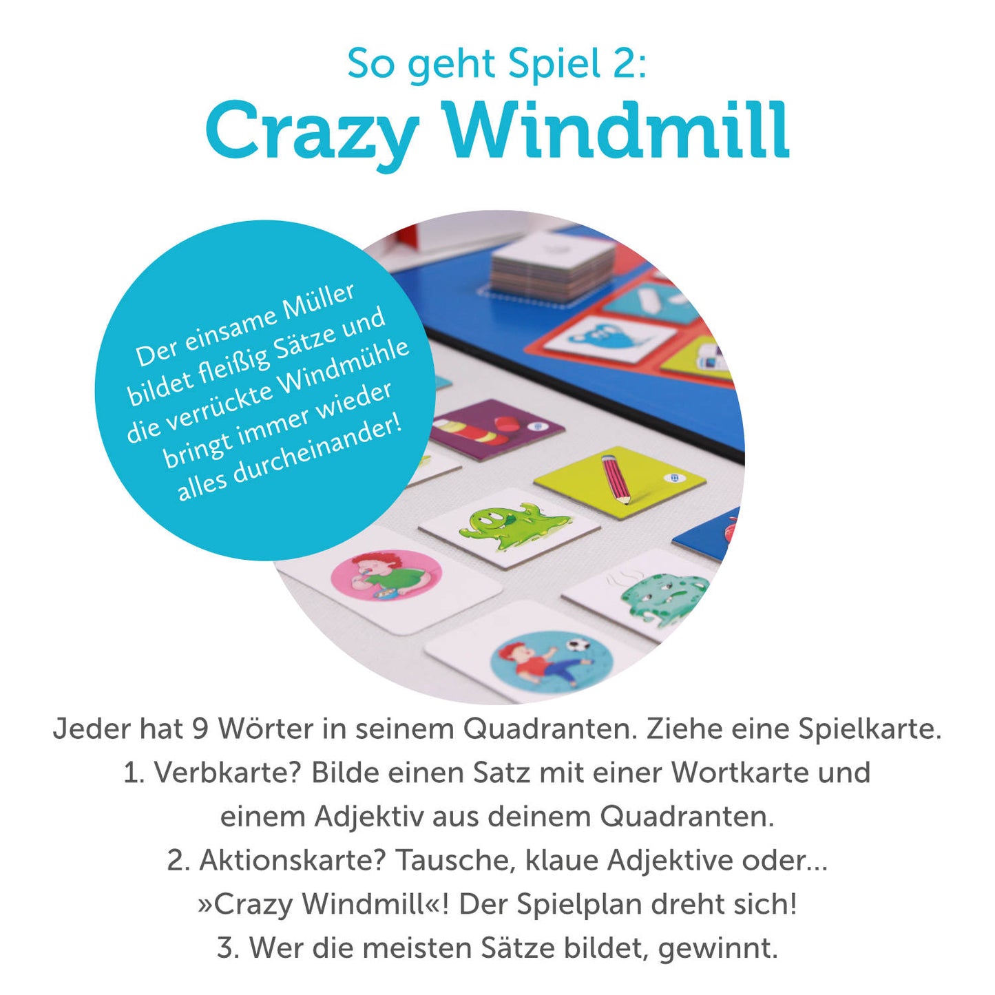 Lernspiel „Nine are Mine | Crazy Windmill“ 2-in-1 Sprachspiel für Kinder ab 8 Jahren | Englisch & Deutsch spielerisch lernen