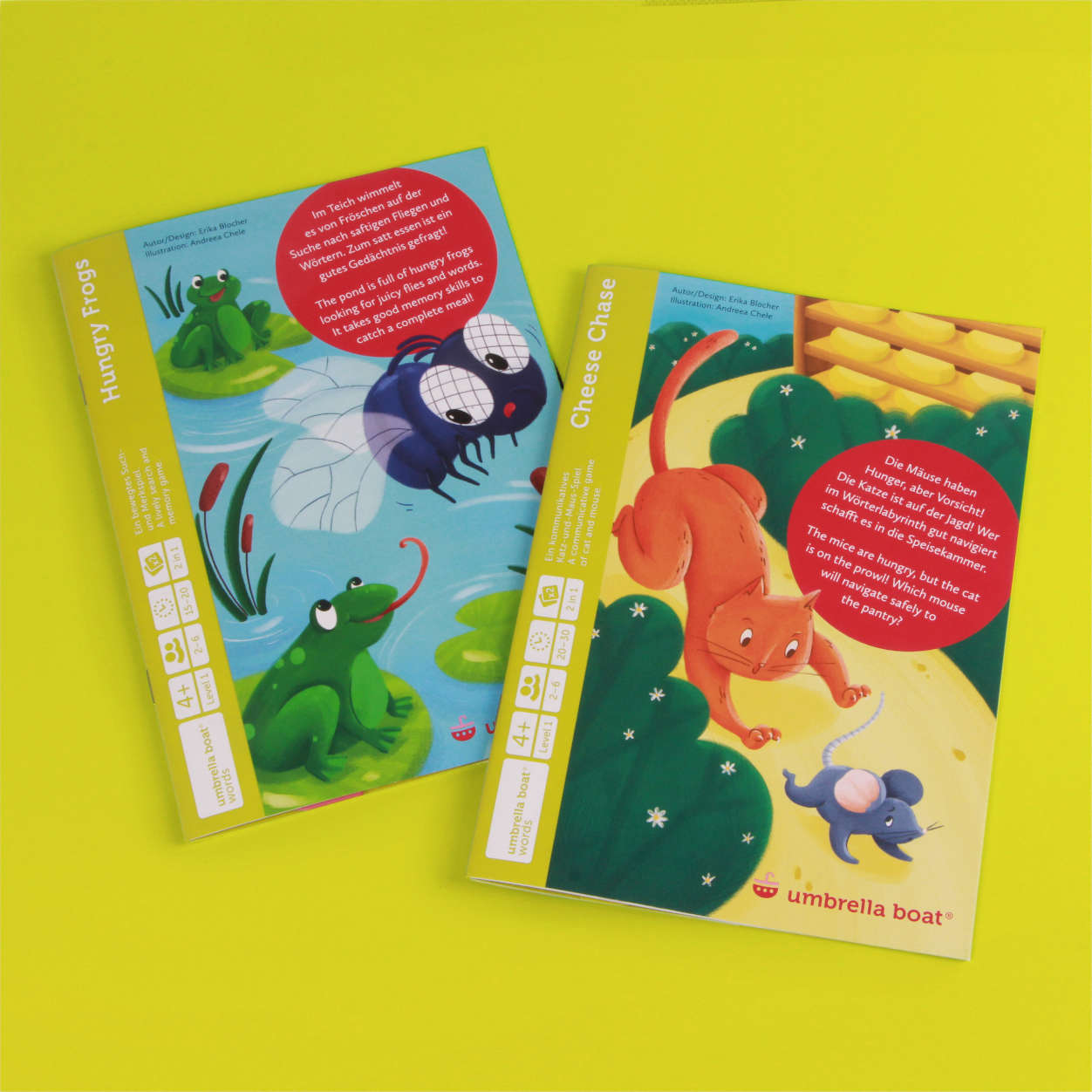 Lernspiel „Cheese Chase | Hungry Frogs“ 2-in-1 Sprachspiel für Kinder ab 4 Jahren | Englisch & Deutsch spielerisch lernen
