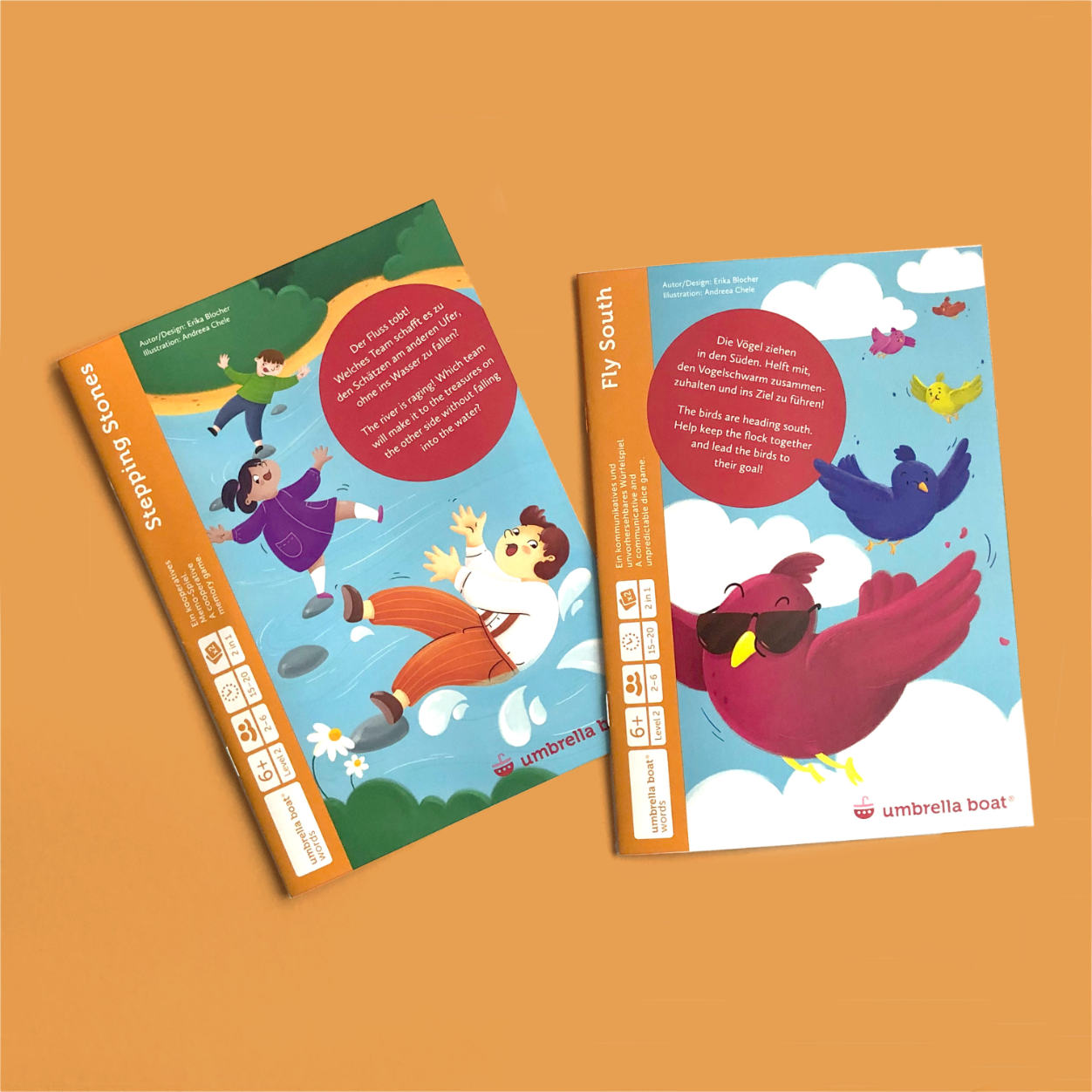 Lernspiel „Stepping Stones | Fly South“ 2-in-1 Sprachspiel für Kinder ab 6 Jahren | Englisch & Deutsch spielerisch lernen