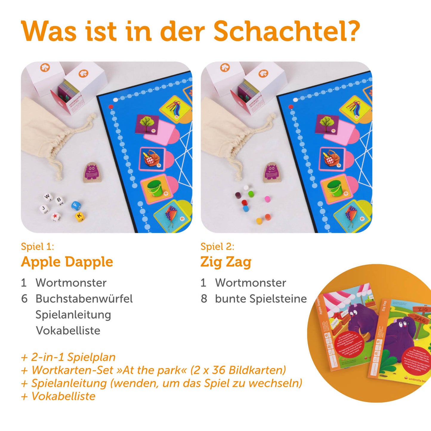 Lernspiel „Apple Dapple | Zig Zag“ 2-in-1 Sprachspiel für Kinder ab 6 Jahren | Englisch & Deutsch spielerisch lernen