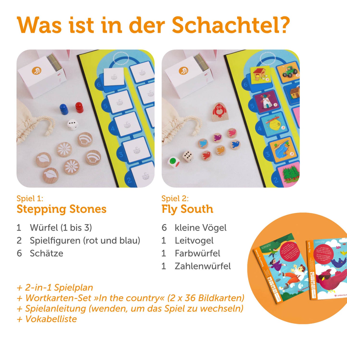 Lernspiel „Stepping Stones | Fly South“ 2-in-1 Sprachspiel für Kinder ab 6 Jahren | Englisch & Deutsch spielerisch lernen