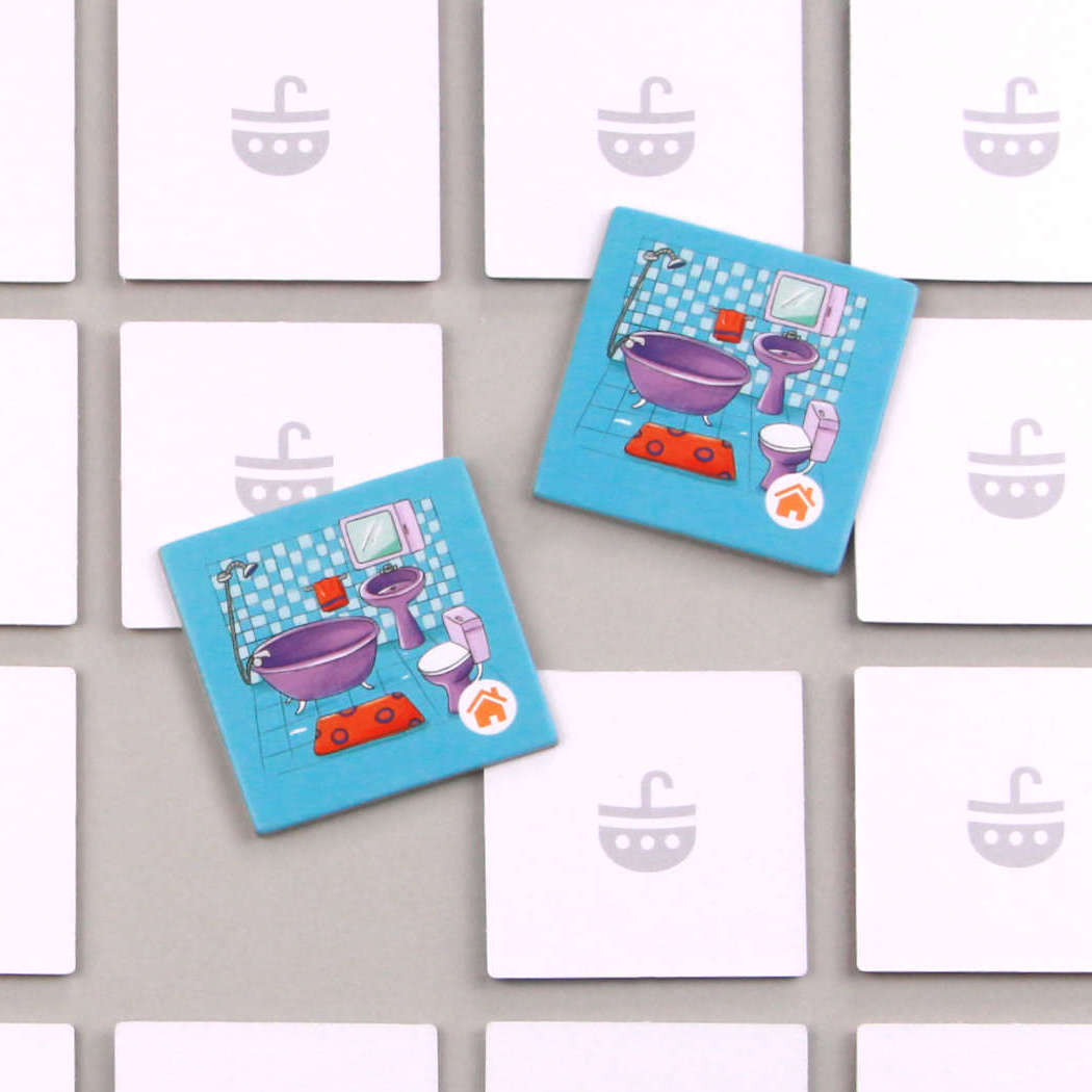 Bildkarten-Set „Around the house 2“ - fortgeschrittene Wörter rund ums Zuhause lernen | geeignet als eigenständiges Memo- oder Bingospiel | Kompatibel mit allen umbrella boat® Lernspielen