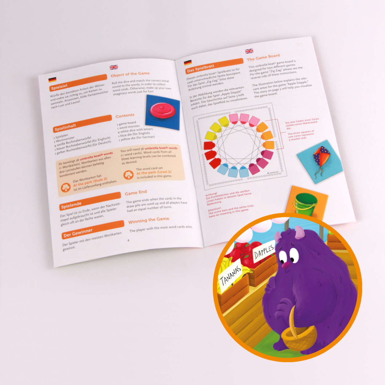 Lernspiel „Apple Dapple | Zig Zag“ 2-in-1 Sprachspiel für Kinder ab 6 Jahren | Englisch & Deutsch spielerisch lernen