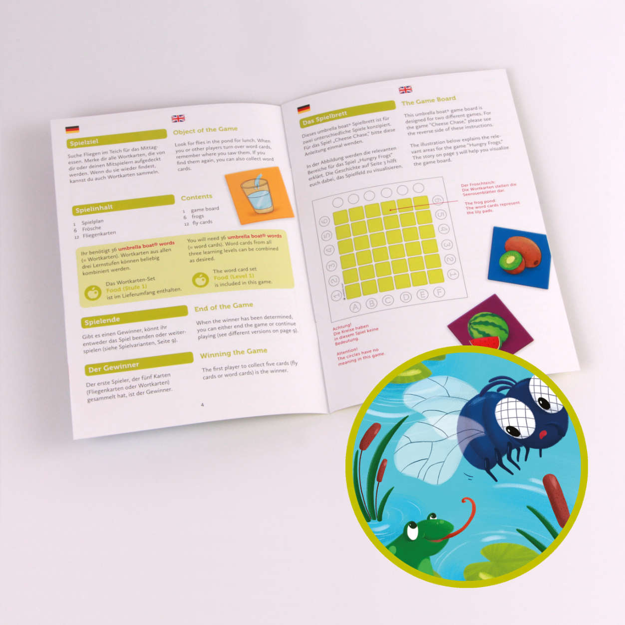 Lernspiel „Cheese Chase | Hungry Frogs“ 2-in-1 Sprachspiel für Kinder ab 4 Jahren | Englisch & Deutsch spielerisch lernen