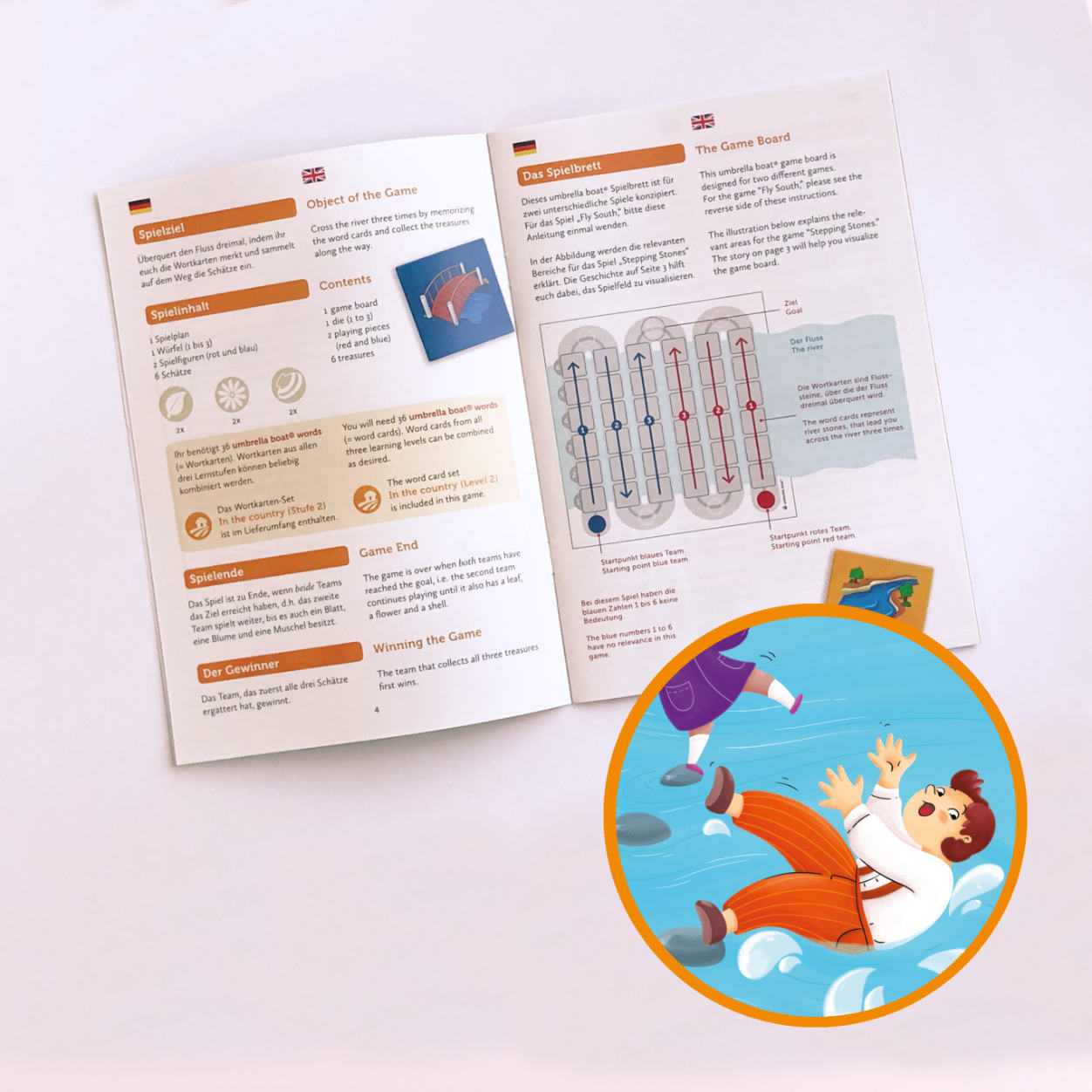 Lernspiel „Stepping Stones | Fly South“ 2-in-1 Sprachspiel für Kinder ab 6 Jahren | Englisch & Deutsch spielerisch lernen