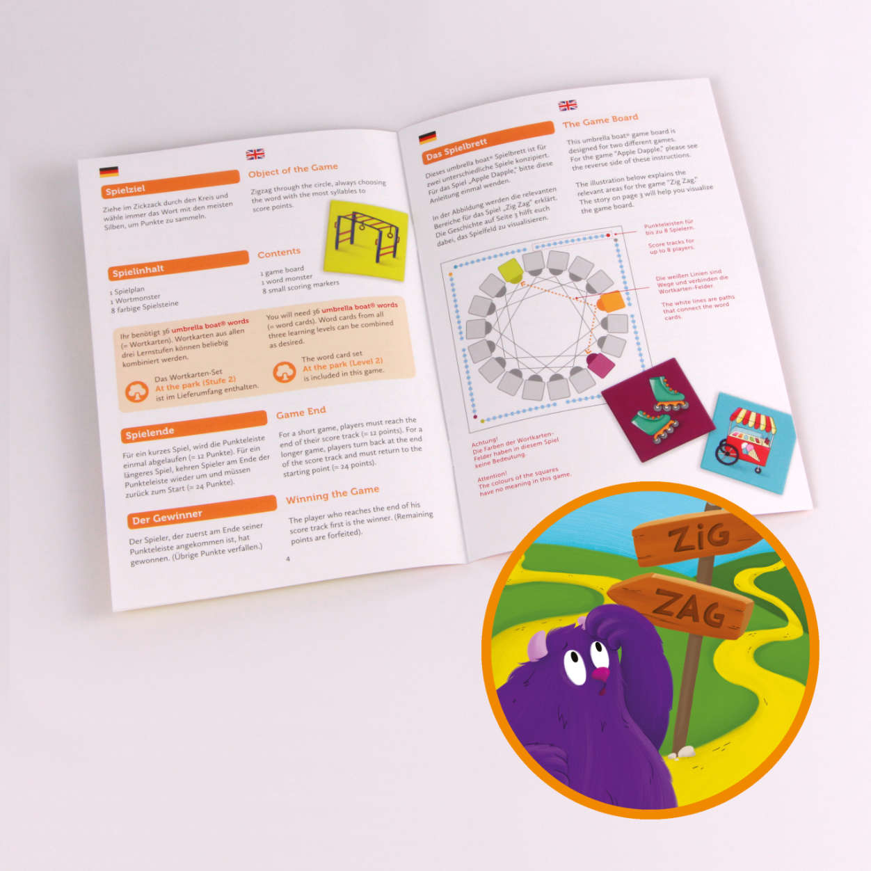 Lernspiel „Apple Dapple | Zig Zag“ 2-in-1 Sprachspiel für Kinder ab 6 Jahren | Englisch & Deutsch spielerisch lernen