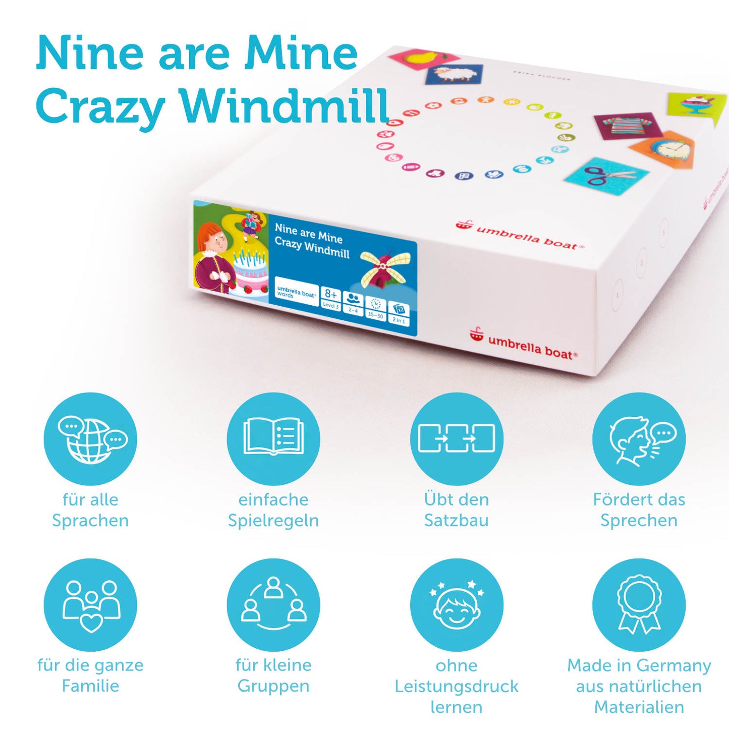 Lernspiel „Nine are Mine | Crazy Windmill“ 2-in-1 Sprachspiel für Kinder ab 8 Jahren | Englisch & Deutsch spielerisch lernen